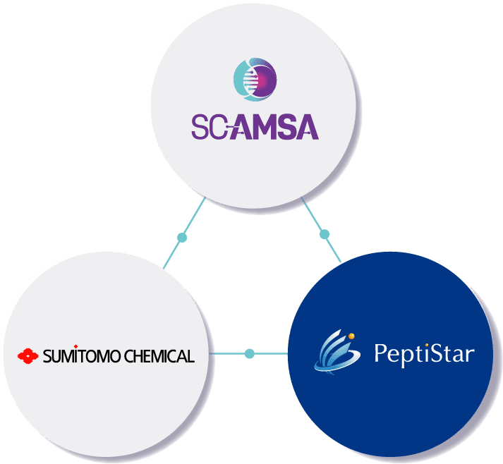 Collaboration between SC-AMSA, Sumitomo Chemical, and PeptiStar, supporting seamless transition from research-scale gRNA in Boston to GMP manufacturing in Japan.